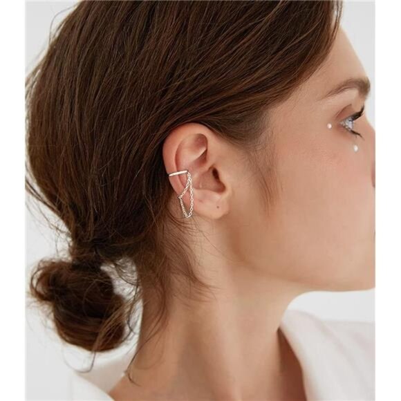 925 Sterling Silver Cuff Earrings Chain for Women Cartilage Wrap Earrings Cuff - Picture 3 of 7